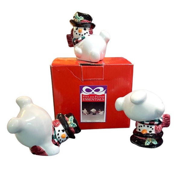 Vtg Fitz and Floyd Snowman Tumblers Ceramic Frosty Top Hat - Picture 1 of 6